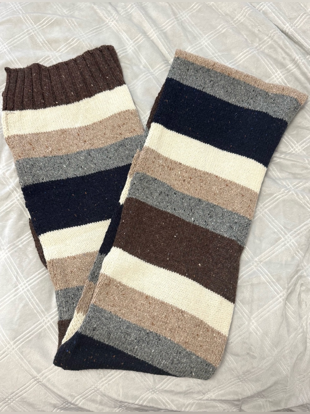 H&M Men's Striped Knit Scarf - Brown, Navy, Gray, Cream